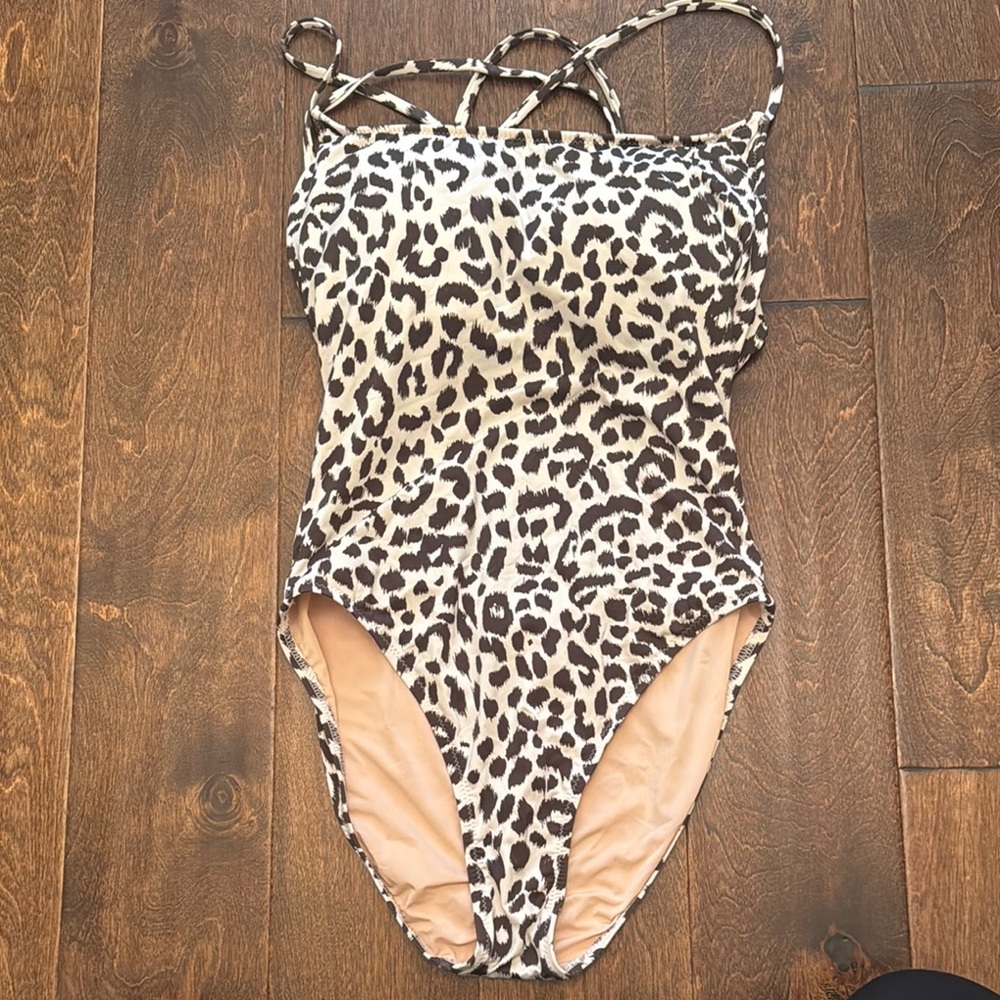 NWOT J. Crew Black and Tan One Piece Swimsuit High-Cut